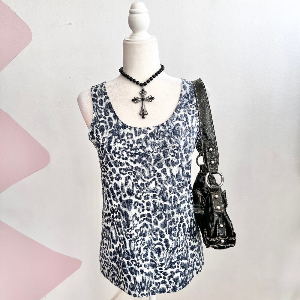Vintage Blue Leopard Tank Top Y2K 2000s Indie Sleaze Retro Soft‎ Grunge Small